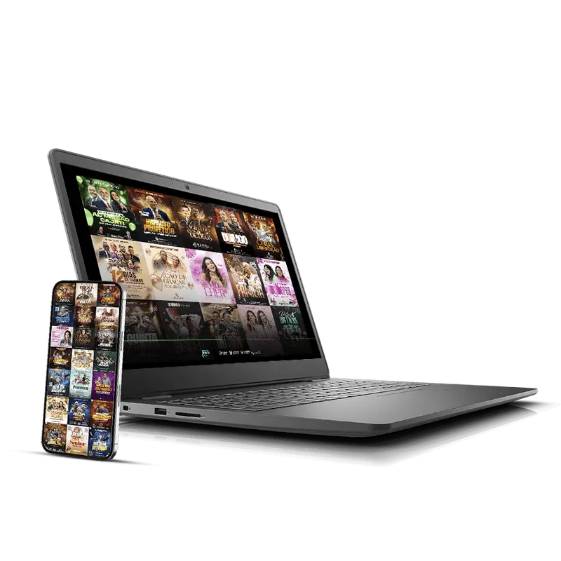 Mockup do Acervo Gospel no notebook e no celular